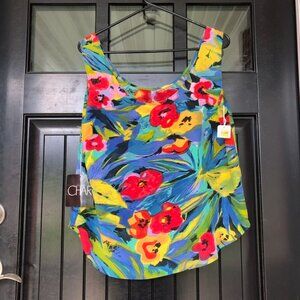 NWT Vintage Char floral shell, 100% silk, size 12